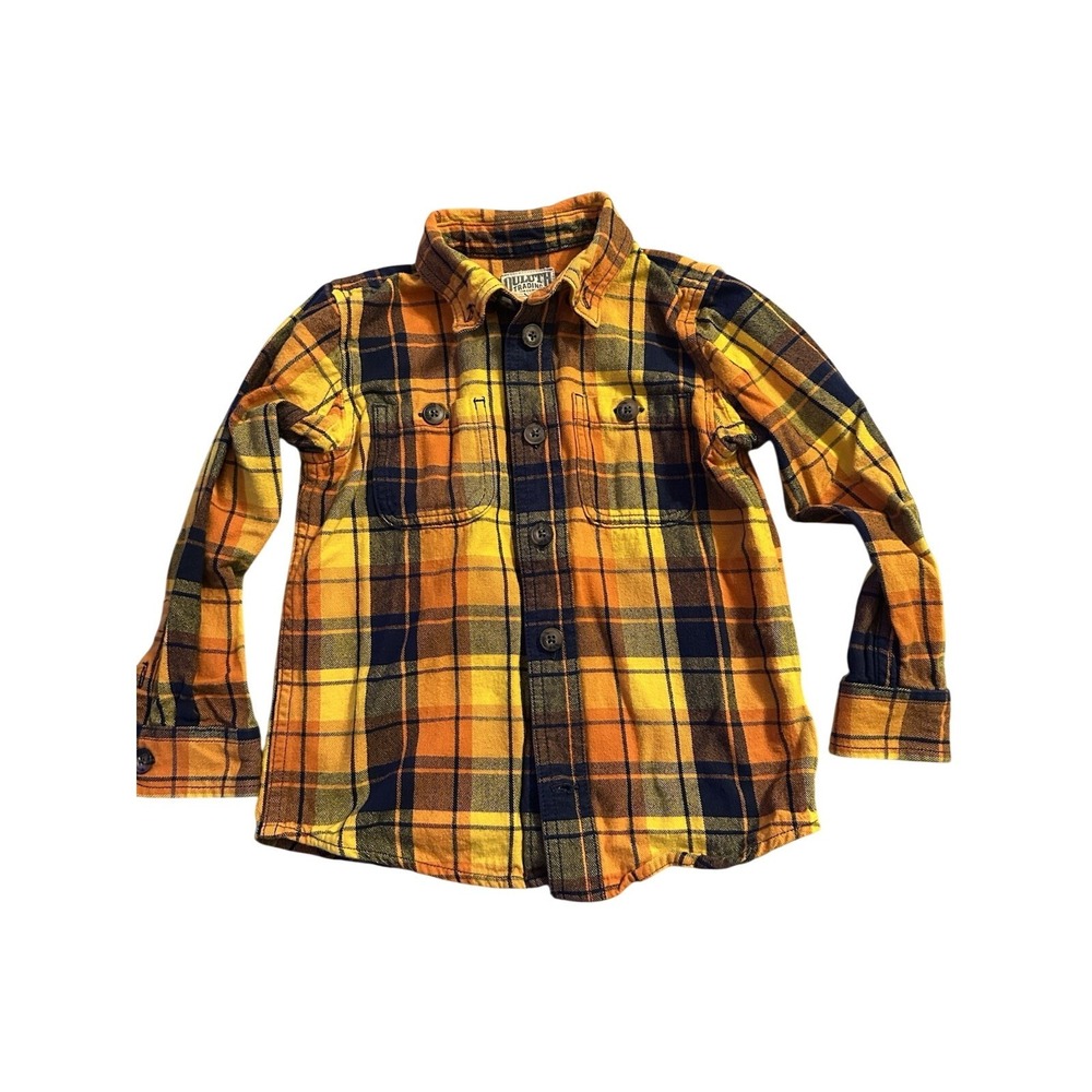 Duluth Trading Co Toddler Flannel Shirt 4T Orange Yellow Plaid Button Up Rustic